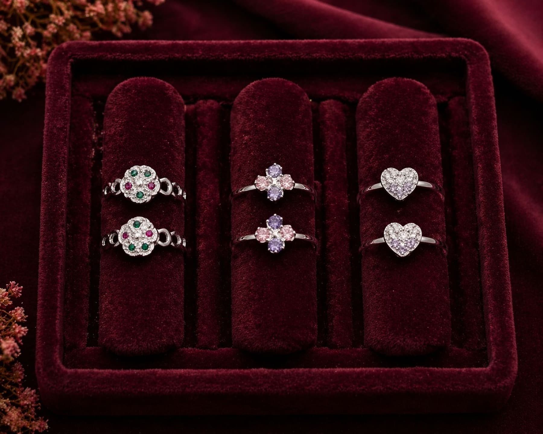 Meena and stone-set silver rings